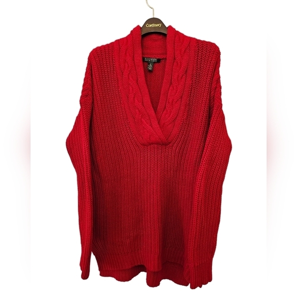 Lauren Ralph Lauren Small 100% Cotton Shawl Neck Chunky Cable Knit Sweater - Picture 1 of 12